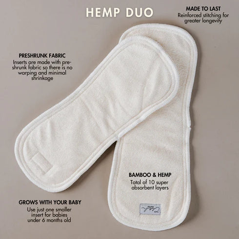 Cloth Bums Pixie + All in Two Pocket Nappy + HEMP DUO INSERT SET